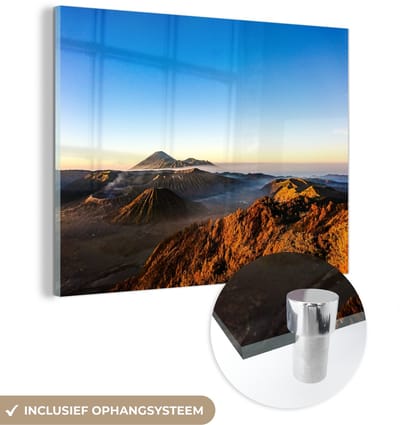 ® Glasschilderij 160x120 cm - Schilderij acrylglas - Het vulkanische landschap van het Nationaal Park Bromo Tengger Semeru op Java - Foto op glas - Muurdecoratie woonkamer - Wanddecoratie slaapkamer - Schilderijen