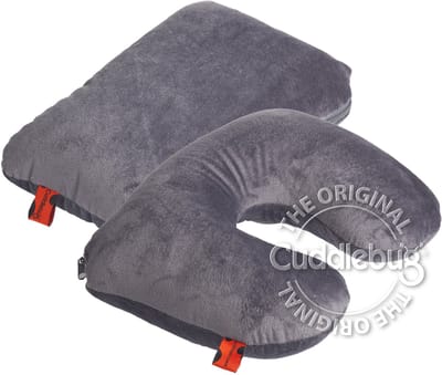 Cuddlebug - Reiskussen - 2in1 - Nekkussen - Normaal kussen - 32 cm x 32 cm - Grijs - R pet