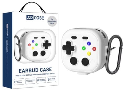 XDcase - hoesje geschikt voor Samsung Galaxy Buds4 / 4 pro soft case cover - wit - TPU hoesje Beschermhoes - Samsung Galaxy Buds 4 / 4 Pro Cover - Buds4 hoesje - Retro Game Console Design