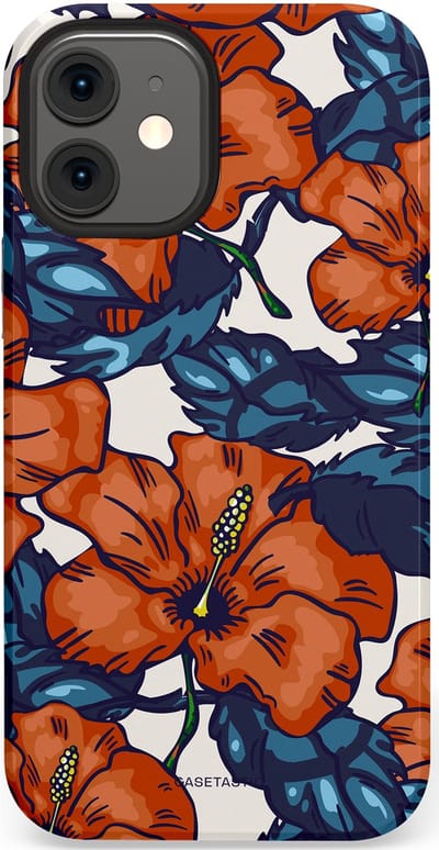 Casetastic hoesje geschikt voor Apple iPhone 12 Mini - Dubbellaagse bescherming - Exotische paradijs - Fashion Case - Terracotta Donkerblauw Bruin Donkergrijs