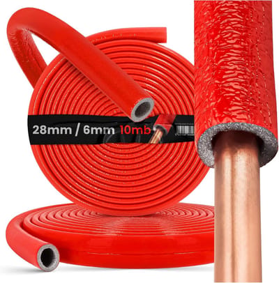 Buisisolatie PE-schuim 28/6 mm, 10 meter – Rood schuim voor verwarmingsbuizen en warmwaterleidingen