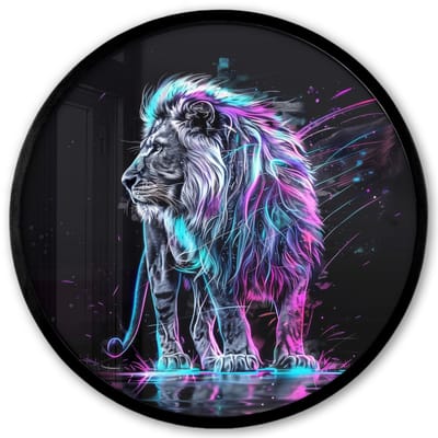 Poster in lijst Rond - Fotolijst 40x40 cm - Posters - Leeuw - Kleuren - Zwart - Dieren - Ronde posterlijst zwart - Decoratie - Wanddecoratie woonkamer - Muurdecoratie slaapkamer