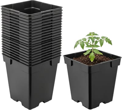 Garronda Set van 20 vierkante kunststof kweekpotten met drainagegaten voor tuin (Zwart, 11 x 11 x 12 cm (1L)) GD-KW-S