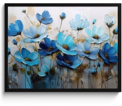 Poster in lijst - Fotolijst 80x60 cm - Posters - Bloemen - Schilderij - Blauw - Posterlijst zwart - Decoratie - Wanddecoratie woonkamer - Muurdecoratie slaapkamer