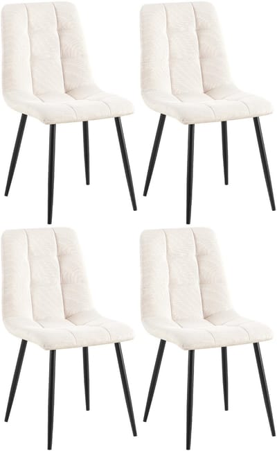 CLP Set van 4 Eetkamerstoelen Tilde - Gestoffeerd - Metalen Onderstel - belastbaar tot 150 kg Ribstof/creme