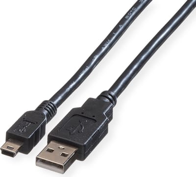 ROLINE USB 2.0 Kabel, type A - 5-Pin Mini, zwart, zwart, 0,8 m