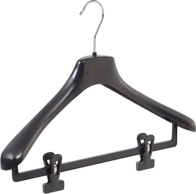 De Kledinghanger Gigant - Mantelhanger - Kostuumhanger - Jassenhanger - Volwassenen - HZ42 - 50 Stuks - Kunststof - Zwart - Gebogen Model - Schouderverbreding 4,8 cm - Anti-slip Knijpers - 42 cm - Kledinghanger - Kleerhanger - HZ-Serie
