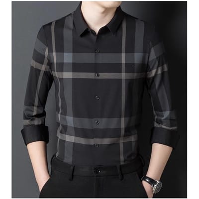 Heren Lange Mouwen Shirts, Lente en Herfst Nieuwe Stijl, Zakelijk Casual, Naadloos, Gestreept Inch Shirt voor Mannen van Middelbare Leeftijd, Dunne Papa Kleding XXXXL black