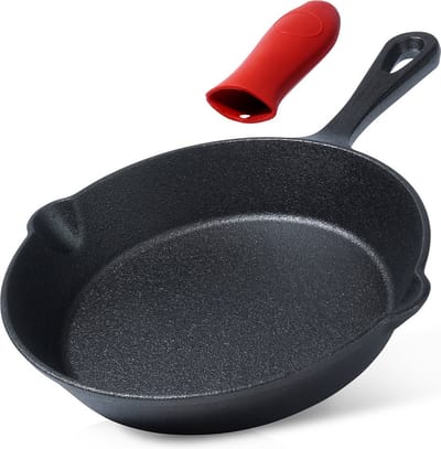 Koekenpan Gietijzeren met Siliconen Handvat CAST LINE 20 cm - Multifunctionele Pan voor Vlees - Groenten