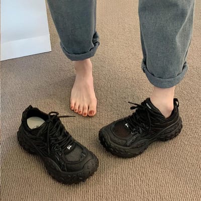 Banden Zool Parijs Papa Schoenen Kinderen Zomer Nieuw Mesh Ademend Dikke Zool Hoogteverhogend Casual Sportschoenen Dames 40 gray
