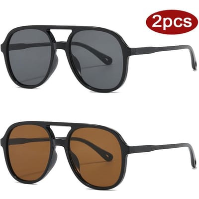 Lunettes de Protection 2pcs Lunettes de Soleil Femme Double Pont Grand Cadre Lunettes de Vue Dégradé Coloré Mode Extérieure