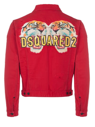 DSQUARED2 Italiaanse spijkerjasje ROOD tijger D2 Dan Jas - Maat: IT50
