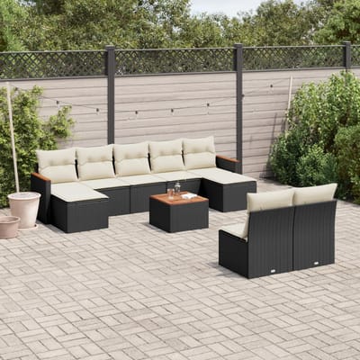 vidaXL - 10-delige - Loungeset - met - kussens - poly - rattan - zwart