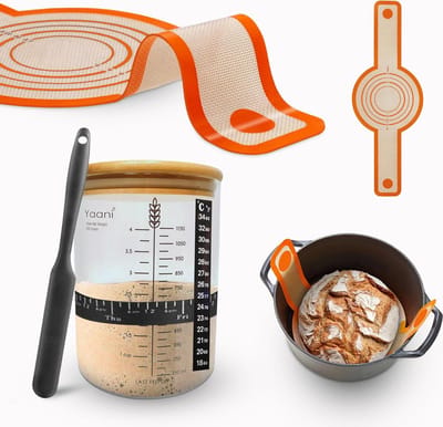 Lexium Zuurdesem starter set - Broodbakaccessoires Zuurdesemglas - Fermenteren - Rijsmand voor Broodbakken Set - Rijsmandje Rond