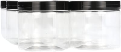 6 x Ronde Pot 200ml PET Kunststof - Transparant met Schroefdeksel Zwart- PET Kunststof BPA-vrij - Plastic Verzamel potten Navulbaar - Met Dop - Lege Potten - 6 stuks