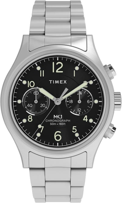 Timex Timex Mk1 Chronograph Quartz Chronograaf Horloge Zilverkleurig En Zwart Kast Gemaakt Van 100% Roestvrij Staal En Een Armband Van 100% Roestvrij Staal 40 TW2Y71000AJ