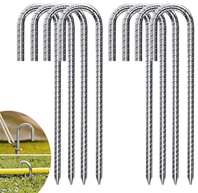 Grondankers Set van 8 - 30 cm Verzinkt met J-haken voor Tent, Trampoline en Tuinbeveiliging