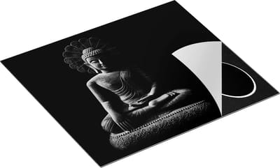 Chefcare Inductie Beschermer Gouden Boeddha Beeld in Meditatie - Zwart Wit - 60x50 cm - Afdekplaat Inductie - Kookplaat Beschermer - Inductie Mat