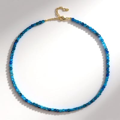 Cavill - 925 Sterling Zilver Halsketting Verguld - Neon Blauwe Braziliaanse Apatiet 0.75 ct - Elegant Verstelbaar 45-50 cm