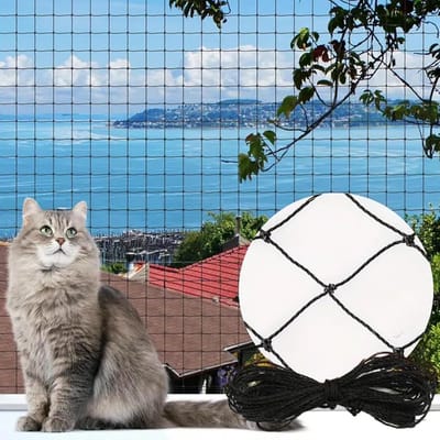Kattennet Balkon - Veiligheidsnet Kat - Buiten Zekerheid - Draadversterkt Materiaal - 6 x 3 Meter - Zwart