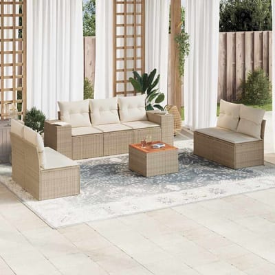 vidaXL - 8-delige - Loungeset - met - kussens - poly - rattan - beige