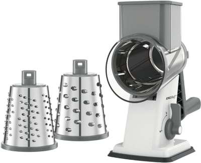 KINGHOFF Draaiende Rasp - 3-in-1 Rasp met Verwisselbare Drums - RVS Bladen - Zuignap - Grijs - KH-1959