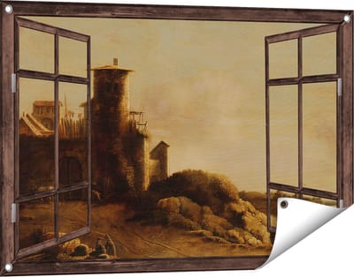 Gards Tuinposter Doorkijk Landschap - Claude de Jongh - 90x60 cm - Tuindoek - Tuindecoratie - Wanddecoratie buiten - Tuinschilderij