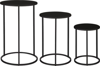Mica Decorations Quinty Bijzettafel - Set van 3 - H50 x Ø32 cm - Metaal - Zwart