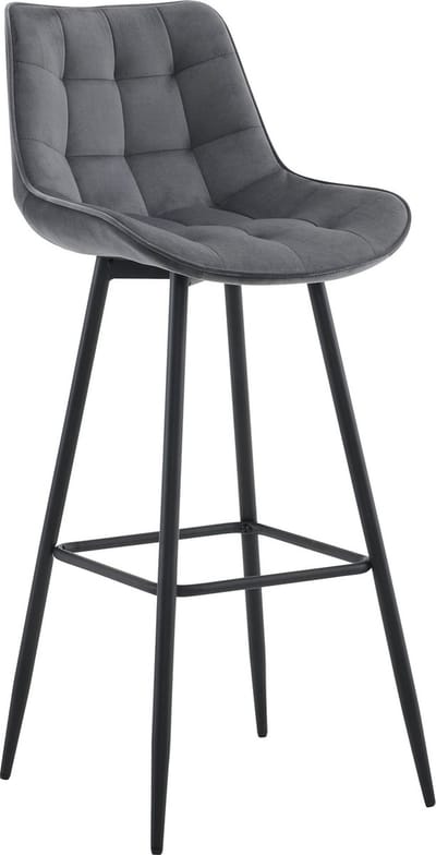 CLP Dartford Barkruk - Met rugleuning - Met voetsteun - Metalen frame - donkergrijs Fluweel