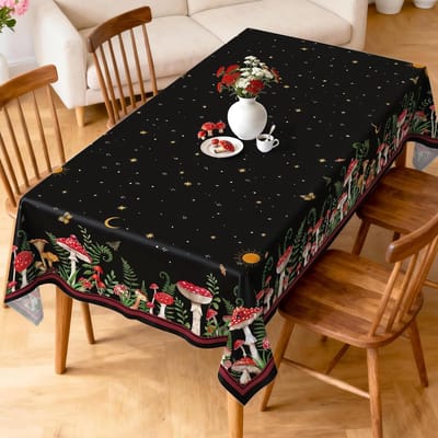 Mushroom Tafelkleed, Waterdicht, Rechthoekig, Vintage, Vlekbestendig, Afwasbaar, Tafelkleed voor Party, Picknick, Bruiloft, Outdoor Eettafel Decor (152 x 304 cm)