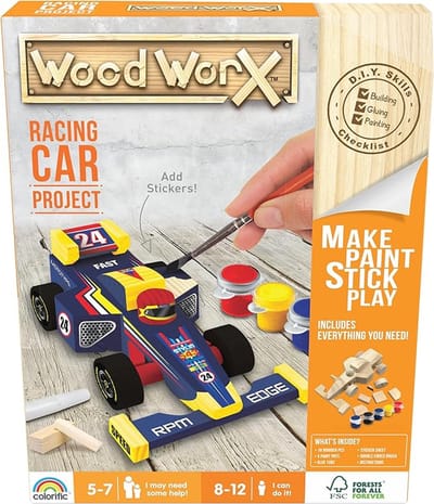 Wood Worx Raceauto Project - Maken, Schilderen, Plakken, Spelen - Houten Knutselset