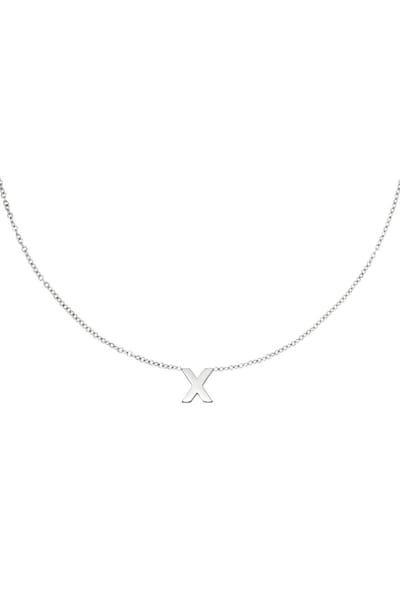 Edelstalen collier initiaal X Zilver Stainless Steel