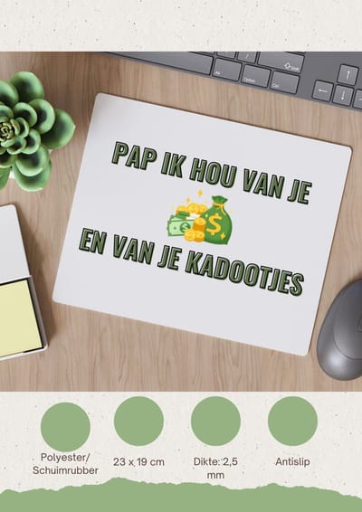 Akyol - pap ik hou van je en van je kadootjes Muismat - Papa - vader met veel geld - vader cadeautjes - vaderdag - verjaardagscadeau - verjaardag - cadeau - geschenk - kado - gift - vader artikelen - 23 bij 19 cm