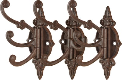 Best for Boots Wandplaat - 3x - met 3 haken - 23 cm - gietijzer - wand kapstok - Gietijzeren kapstokhaken/wandhaken