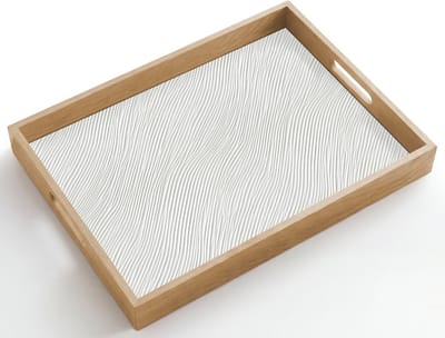 Dienblad hout 50x35 cm - Schootdienblad - Golven - Ribbels - Wit - Borrelplank rechthoek - Plateau dienbladen