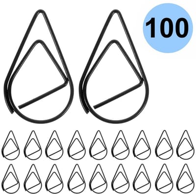 Fako Bijoux - 100x Paperclip Druppel Zwart - Druppelvormige Zwarte Paperclips - Clip Waterdrop Zwart - Sluitclip - Paperclip - Papierklem - Cadeauverpakking - Trouwen - Geboorte - 2.5cm - 100 Stuks