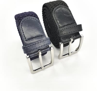 2 pack deal - Elastische broekriem Stretch riem Vlecht riem Gevlochten riem Elastiek riem - unisex - Kleur -Blauw -Zwart