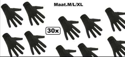 30x Paar Pieten handschoenen zwart mt.M/L/XL - Pietenhandschoen Piet en Sinterklaasfeest