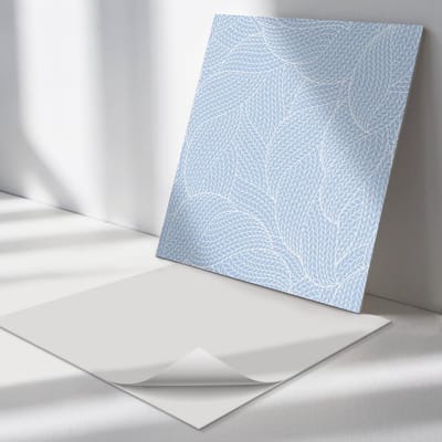 Wallfluent Vinyl Tegels - Bladpatroon in Golven Zelfklevende Vinyl Tegels - 30 cm x 30 cm - Blauw Vinyl Tegels - Set van 9 - Vierkant PVC Tegels - Texturen Plaktegels - Vinyl Wandtegels - Plaktegels Keuken en Badkamer