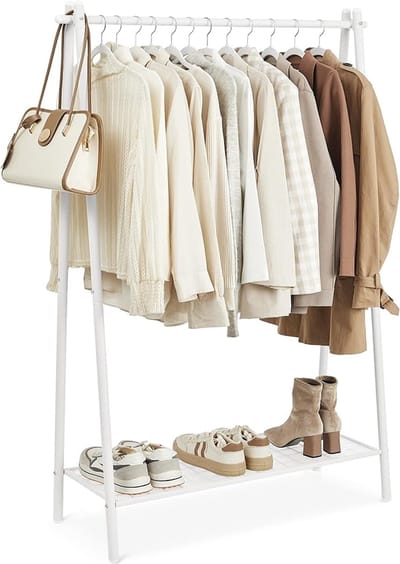 Kledingrek Wit – Vrijstaand Garderoberek Staal - Kledingstang + Opbergplank – Stalen Frame - Voor Kleding & Schoenen – 92,5x33,5x153cm