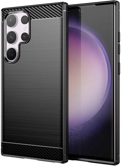 YPCd Hoesje Geschikt voor Samsung Galaxy S24 Ultra – Shockproof TPU Backcover met Carbon Look – Verhoogde Randen – Camera & Scherm Bescherming – Zwart
