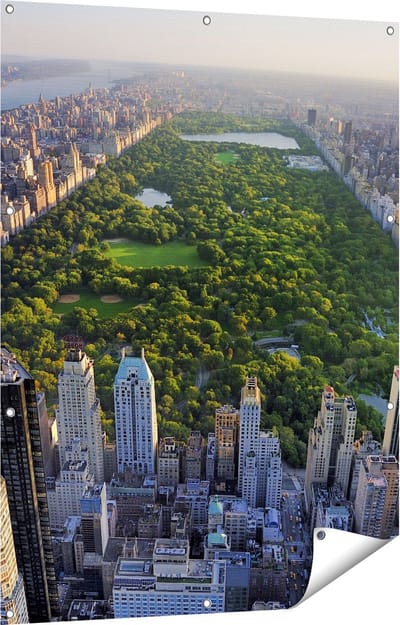 Gards Tuinposter Central Park in New York met Wolkenkrabbers - 90x120 cm - Tuindoek - Tuindecoratie - Wanddecoratie buiten - Tuinschilderij