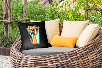 Buitenkussen - Friet - Goud - Chrome - Eten - 45x45 cm - Weerbestendig