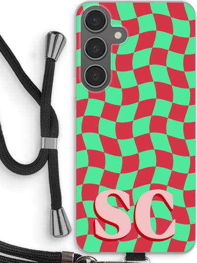 Gepersonaliseerd - Case Company® - Hoesje met koord geschikt voor Samsung Galaxy S24 Plus hoesje met Koord - Grid Monogram - Telefoonhoesje met Zwart Koord - Bescherming aan alle Kanten en Over de Schermrand