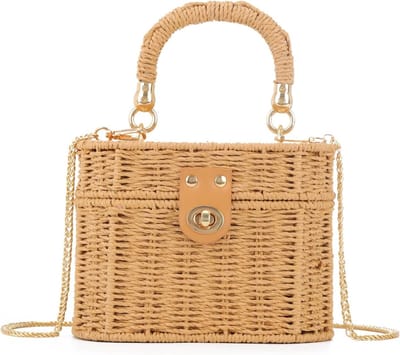 Dames Schoudertas van Stro | Handgeweven Rieten Strandtas | Vintage Boho Zomerhandtas met Schouderriem en Handvat