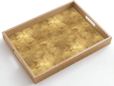 Dienblad hout 50x35 cm - Schootdienblad - Industrieel - Textuur - Goud - Borrelplank rechthoek - Plateau dienbladen