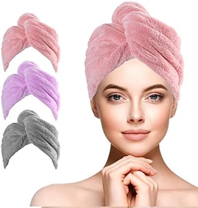 PromoHome Microvezel Haar Handdoeken Set - 3 Stuks Super Absorberende Snel Droge Haarhanddoek met Knop Ontwerp voor Vrouwen - Geschikt voor Alle Haartypes - Machinewasbaar