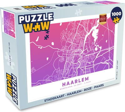 Puzzel Stadskaart - Haarlem - Roze - Paars - Legpuzzel - Puzzel 1000 stukjes volwassenen - Plattegrond