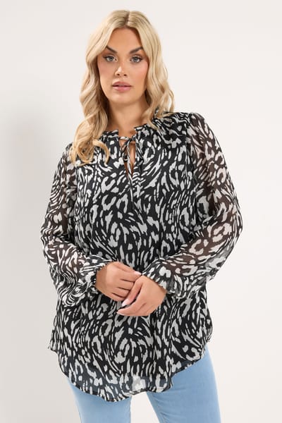 Yours Curve Zwarte Blouse Met Ruchekraag En Luipaard Size 42