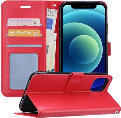 Hoesje - Geschikt voor Apple iPhone 12 - Luxe Bookcase - Walletcase Hoes - Portemonnee - Cover - Telefoonhoes - Rood